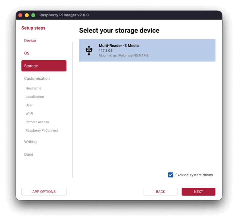 Select your microSD card as the storage device