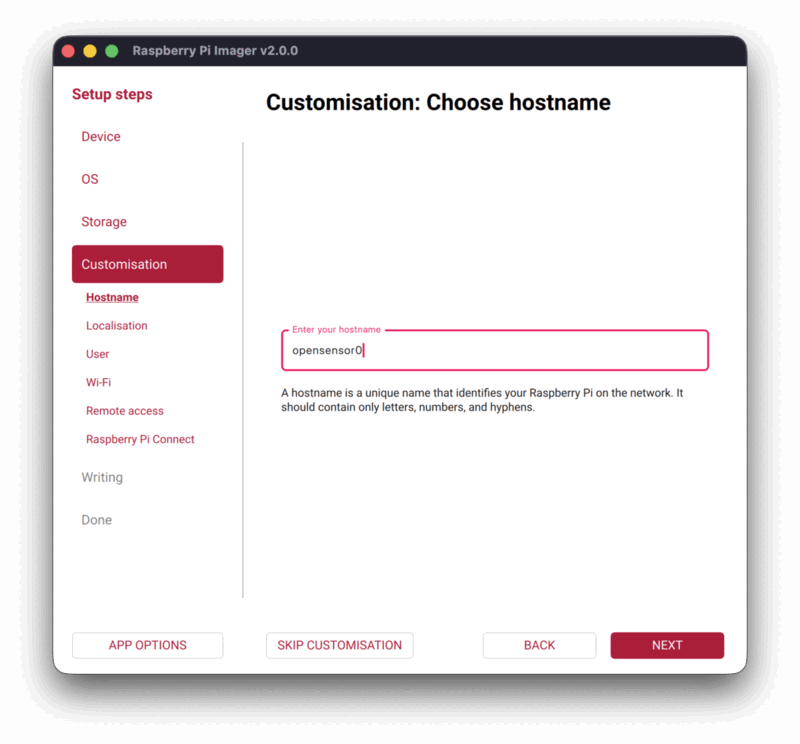 Enter hostname - e.g., opensensor01