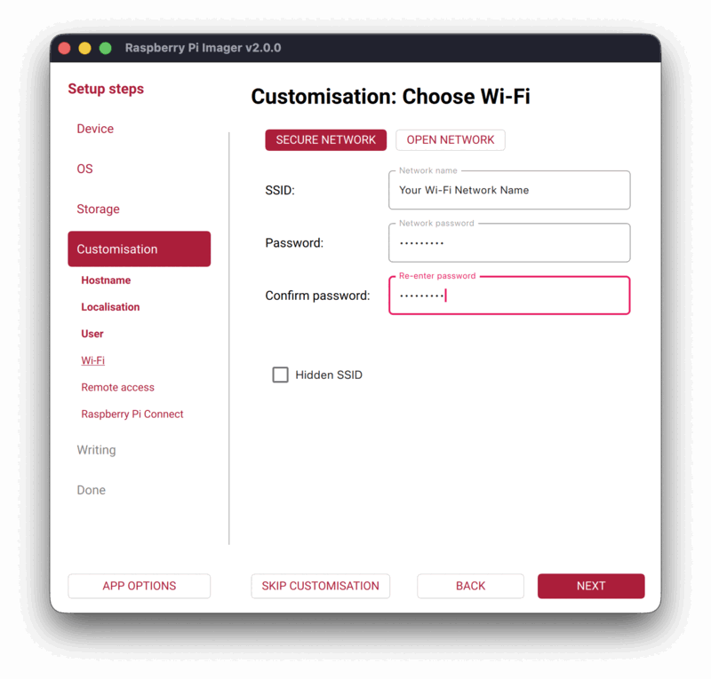 Create username and password for SSH access