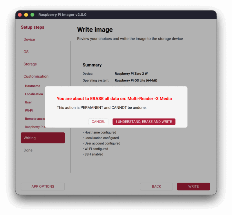 Review your configuration summary before writing