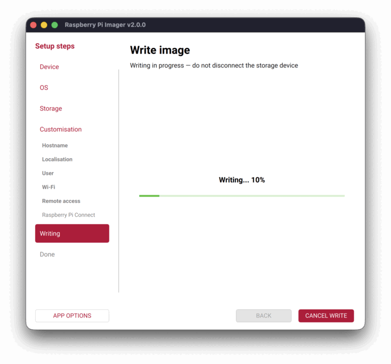 Writing in progress - do not disconnect the SD card