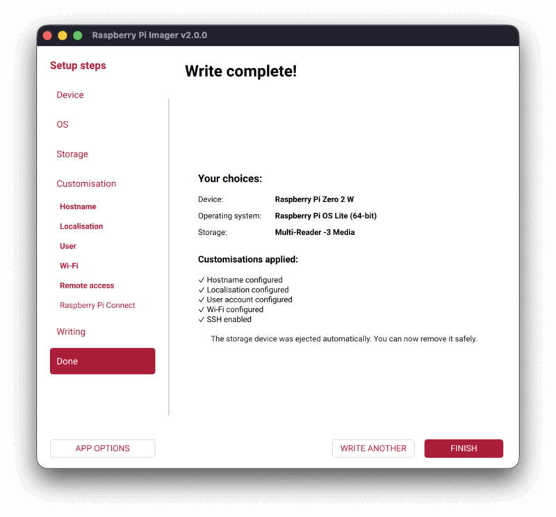 Write complete - SD card is ready to use
